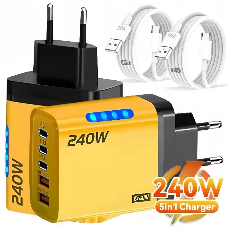 5-Port GaN USB-C PD Fast Charger 120W QC3.0 – Multi-Device Multi-Port USB Charger QXL