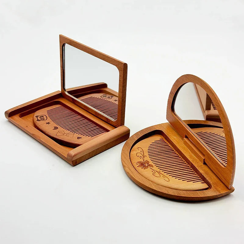Peachwood Folding Mirror & Comb Set | Portable Vintage Travel Folding Mirror & Comb QXL