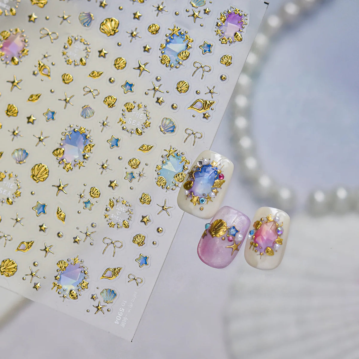 5D Iridescent Nail Stickers – Ocean Shell Starfish Decals Nail Art Stickers QXL
