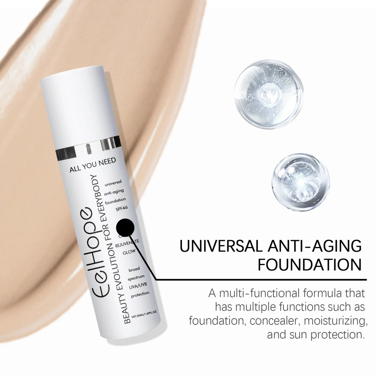 Eelhope Full Coverage Liquid Foundation – Hydrating & Bright Liquid Foundation QXL