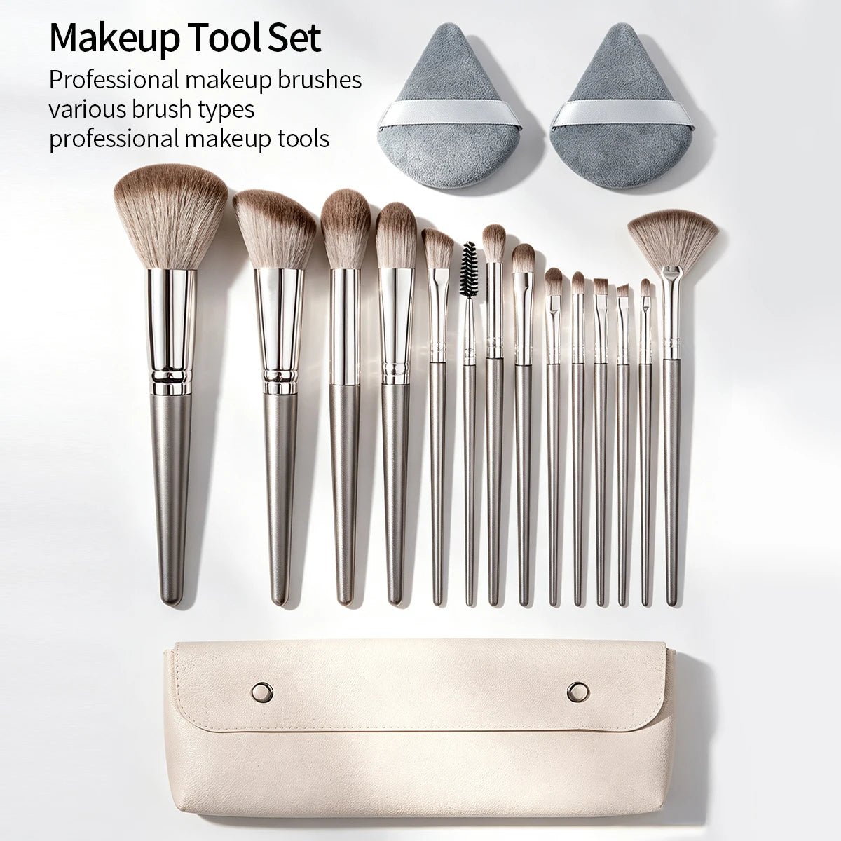 KOSSHOW 17-Pc Grey Makeup Brush Set with PU Travel Pouch Makeup Brush Set QXL