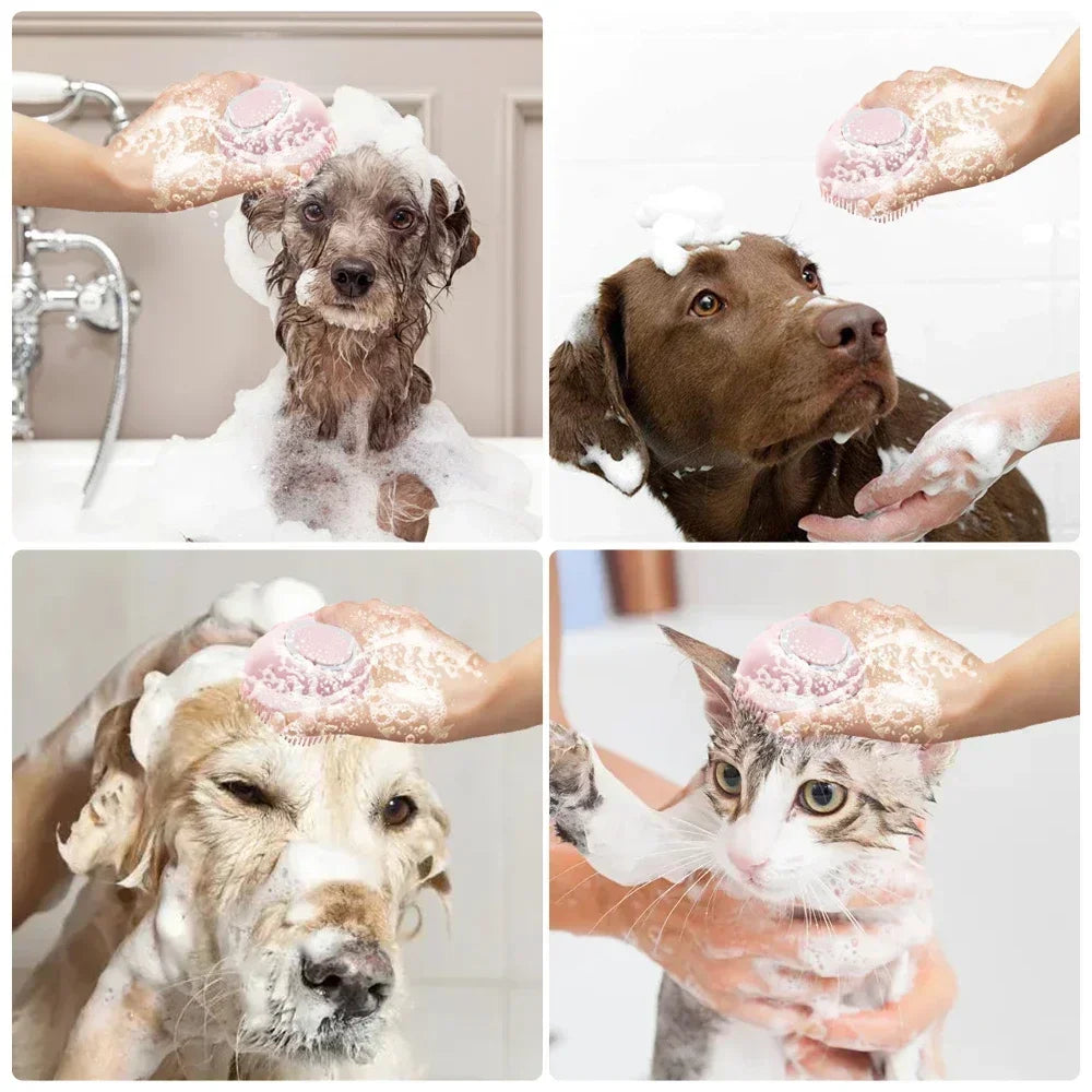 Silicone Pet Bath Brush with Hook | Dogs & Cats Grooming Pet Grooming Brush QXL