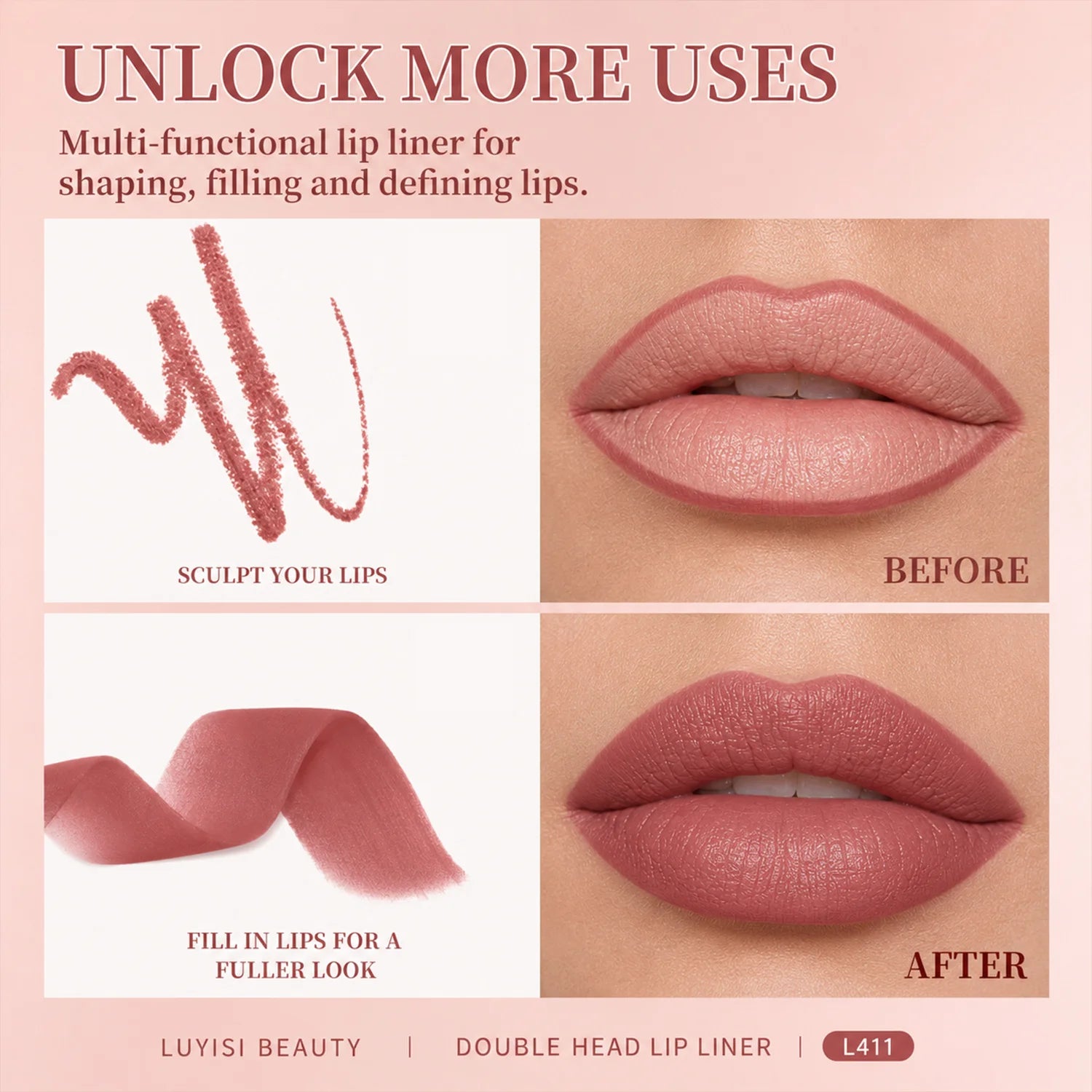 Double-Ended Matte Waterproof Lip Liner Pen | 6 Shades Lip Liner Pen QXL