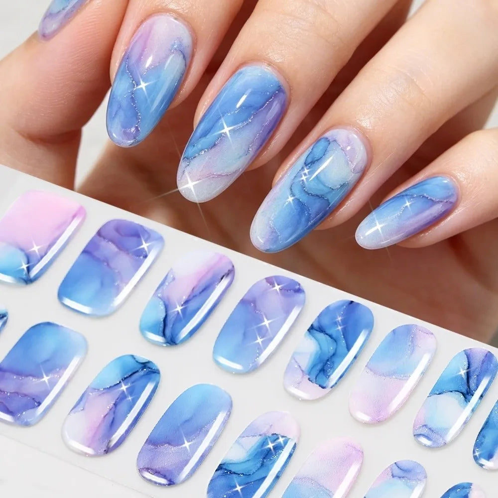 16-Tip UV Nail Strips | 3D Glitter Marble Self-Adhesive Stickers Nail Art Stickers QXL