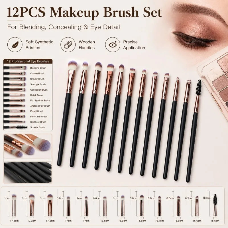 12-Piece Eye Makeup Brush Set – Blending, Shading & Brow Eye Makeup Brush Set QXL