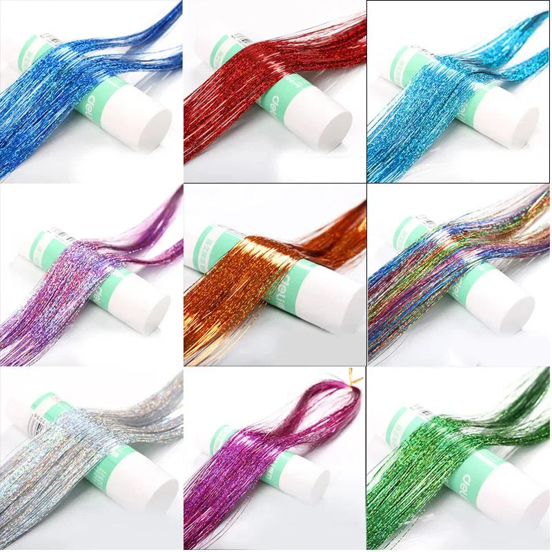 Holographic Hair Tinsel Extensions 120 Strands | Glitter Sparkle Hair Tinsel Extensions QXL