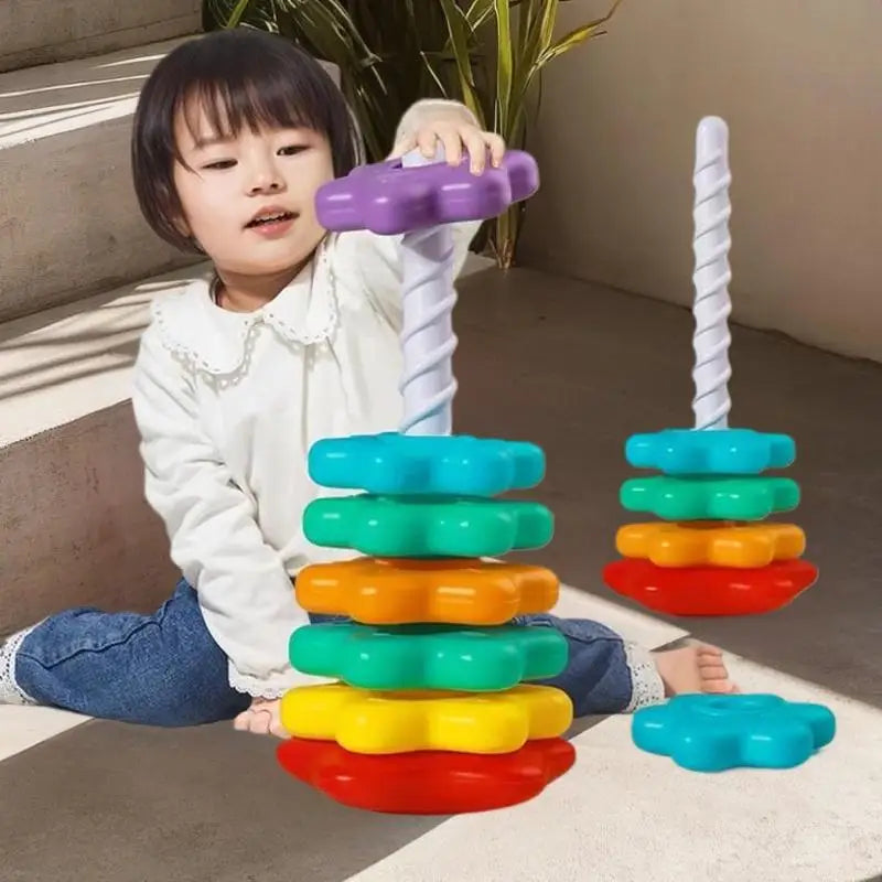 Montessori Rainbow Stacking Spinning Tower Toy | Kids Gift Montessori Stacking Toy QXL