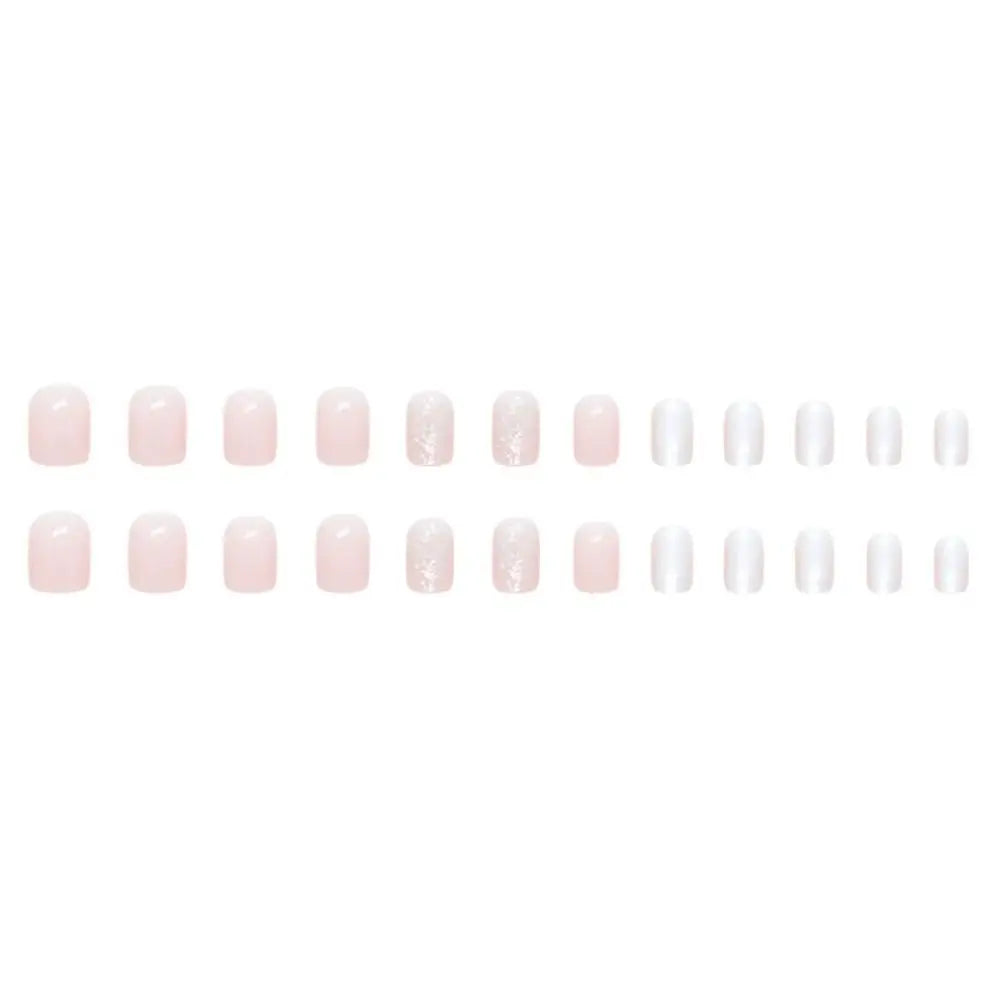 French Pink Short False Nails – 24-Pc Full Cover Round Tips Press-On False Nails QXL
