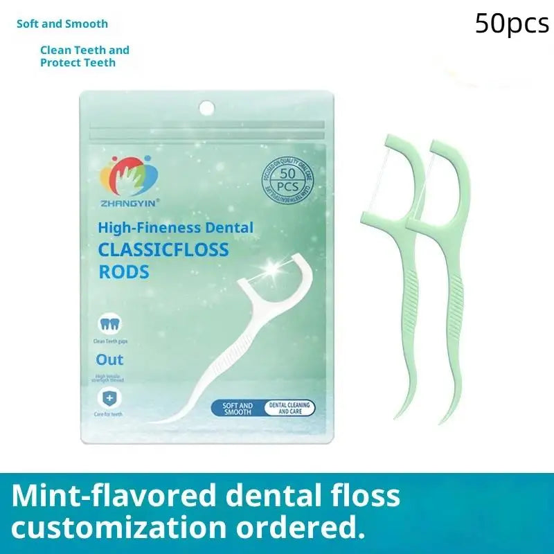 Mint Dental Floss Picks 50/100/200 Pcs – Disposable Sticks Dental Floss Picks QXL 50PCS