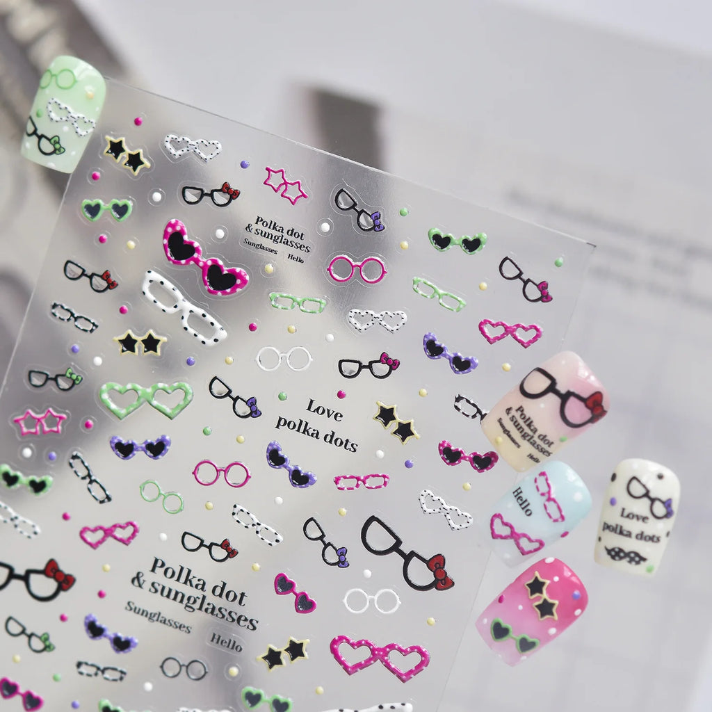 Y2K Retro 5D Nail Stickers | Hearts, Stars & Polka Dots Nail Art Stickers QXL