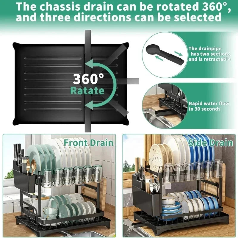 Metal 2-Tier Dish Drying Rack with Removable Drip Tray Dish Drying Rack QXL