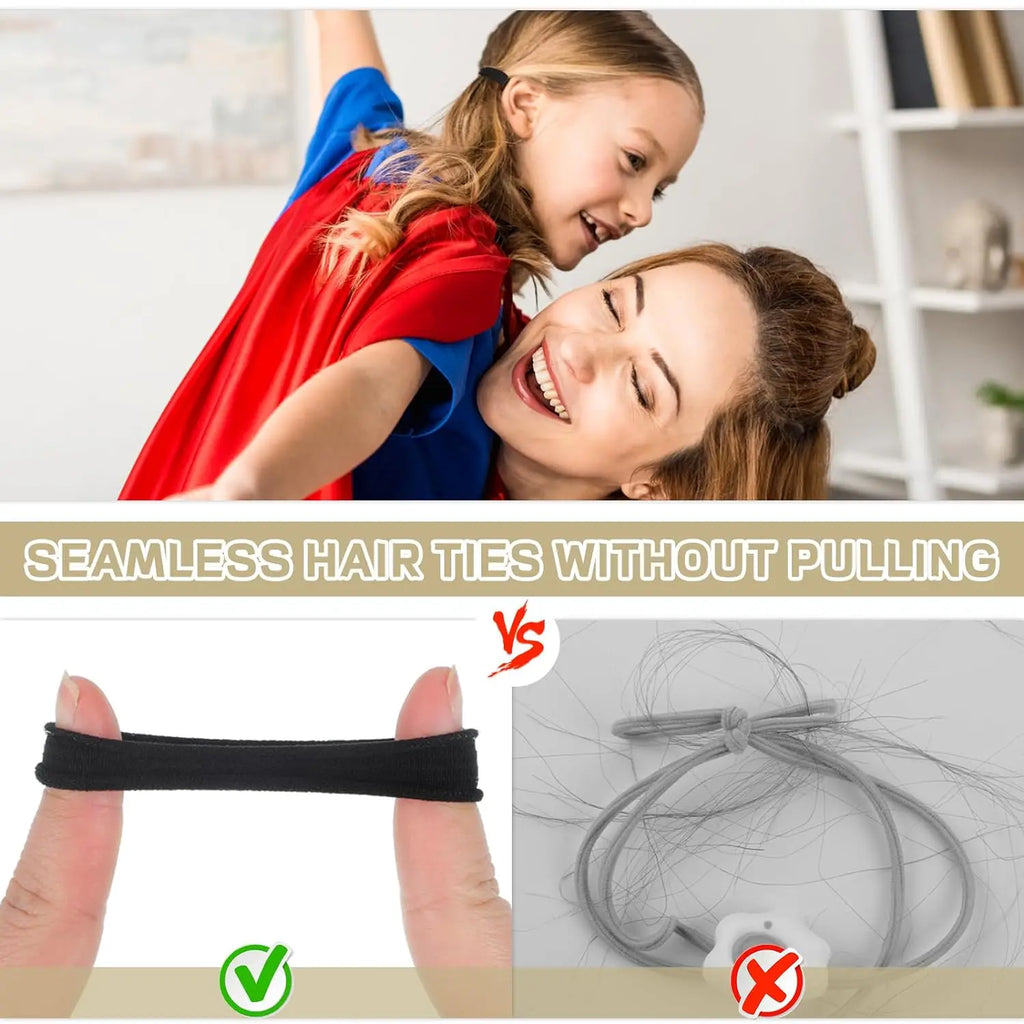 100-Pack Black Seamless Hair Ties | Nylon Elastic Ponytail Holders Elastic Hair Ties QXL