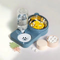 Double Bowl Anti-Spill Pet Feeder | Cat & Dog Food Dish Pet Double Bowl Feeder QXL Blue