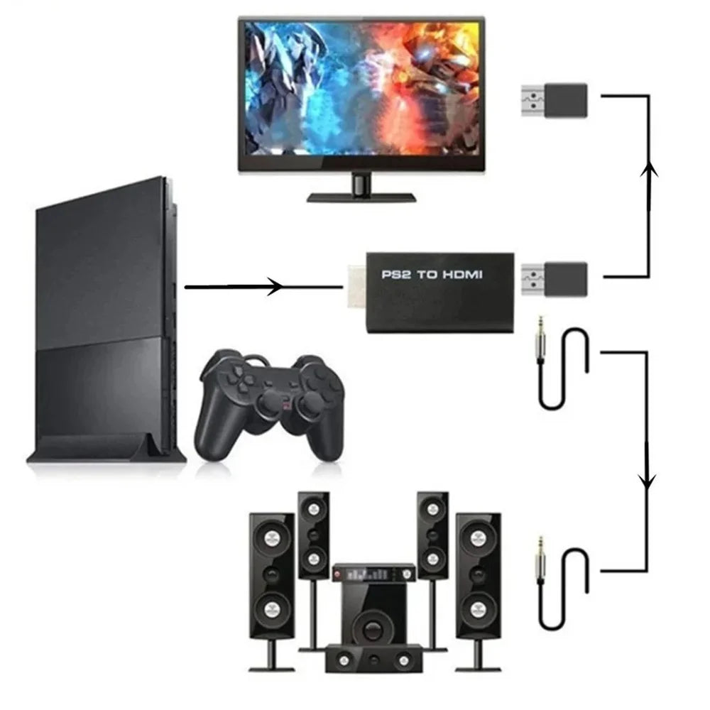 PS2 to HDMI Adapter 1080P Full HD | 3.5mm Audio for PlayStation 2 Game Console Adapter QXL