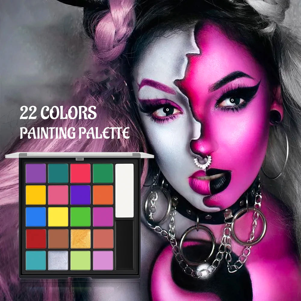 VERONNI 22-Color Face & Body Paint Kit with Brush & Stencils Face & Body Paint QXL