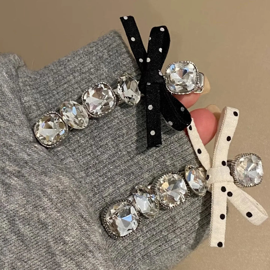 Polka Dot Bow Barrettes | Rhinestone Hair Clips for Women Hair Bow Barrette QXL
