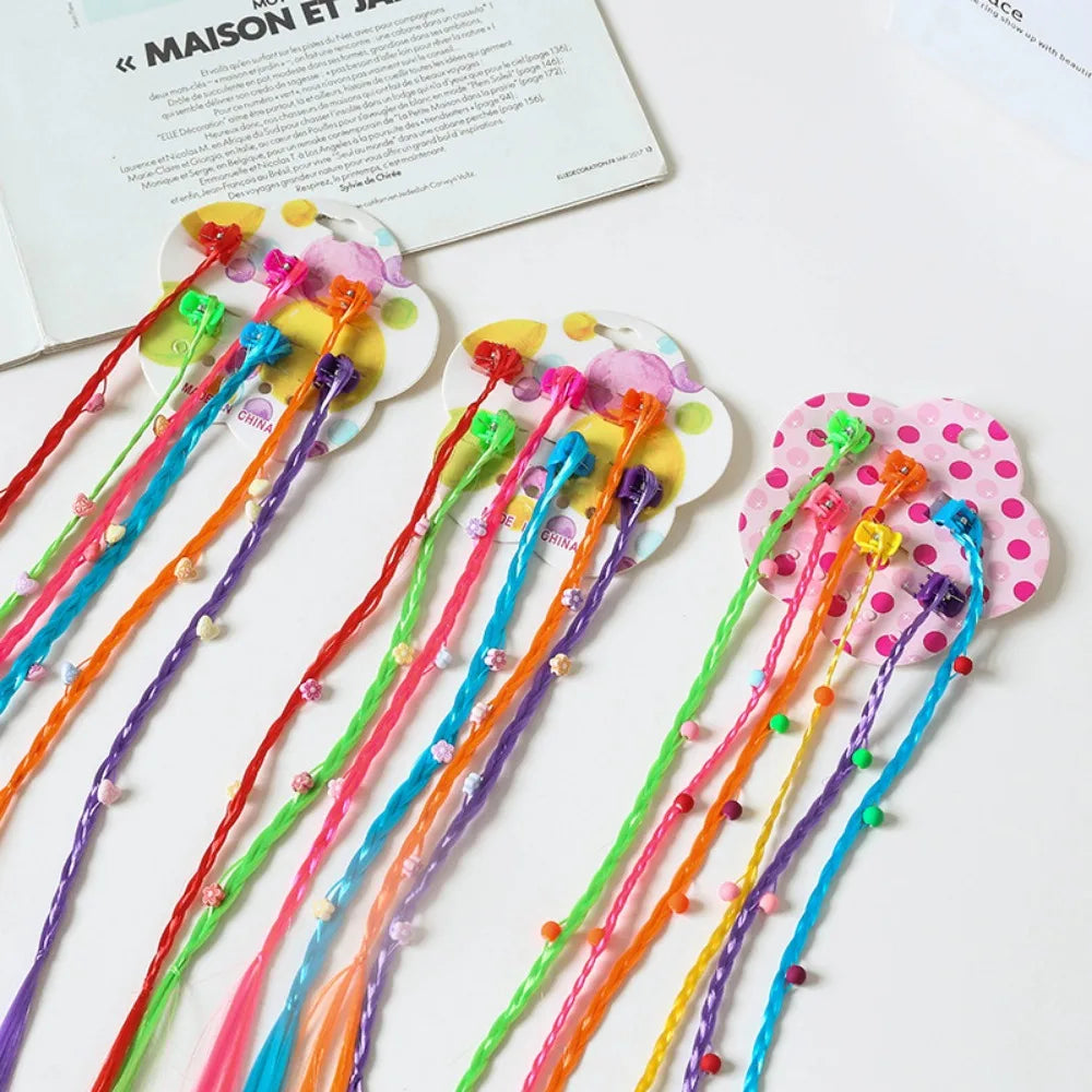 Girls Rainbow Clip-In Braided Hair Extensions – 6-Pack Clip-In Hair Braids QXL