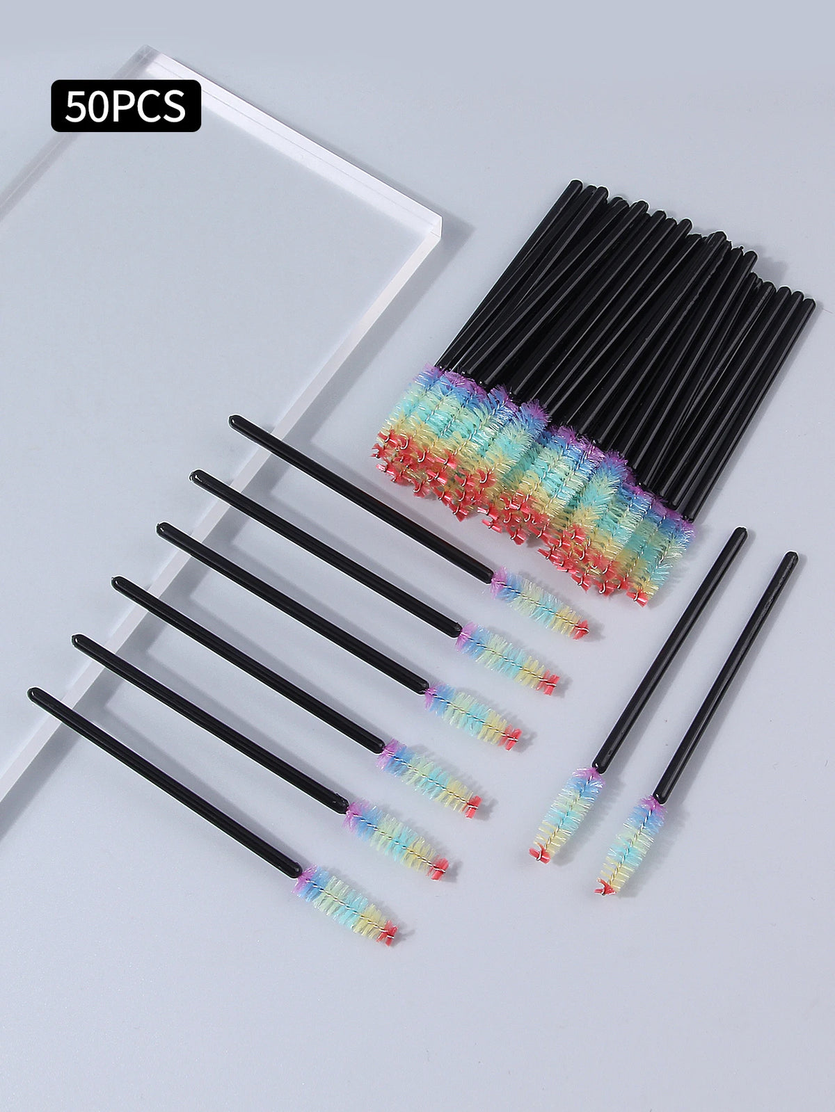 100/50-Pack Rainbow Disposable Spoolie Mascara & Eyebrow Wands Disposable Spoolie Brushes QXL black Nylon
