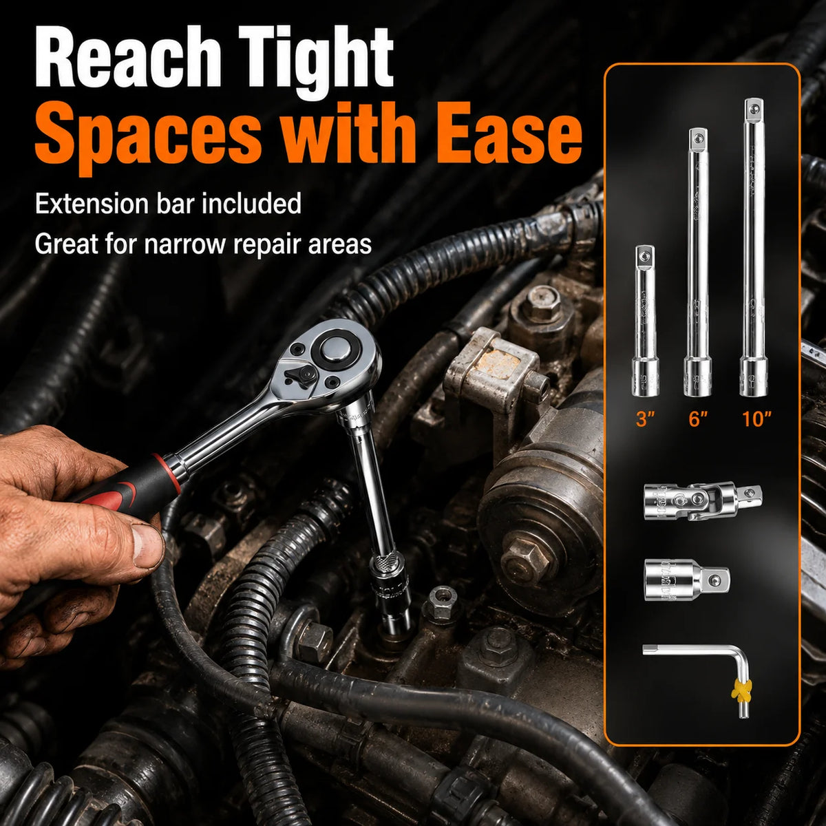 46-Pc 1/4" Drive Socket Wrench Set | Metric Ratchet Kit Socket Wrench Set QXL