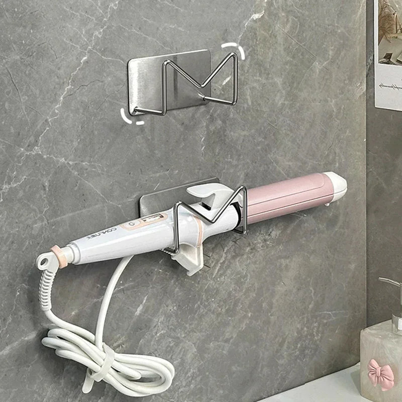 Wall-Mount Stainless Steel Hair Dryer & Styling Tool Holder Hair Tool Wall Rack QXL