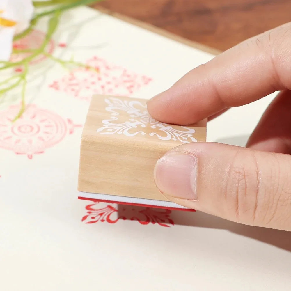 Wooden Rubber Stamp Set | Mandala Floral DIY Craft 6-Piece DIY Craft Stamp Set QXL
