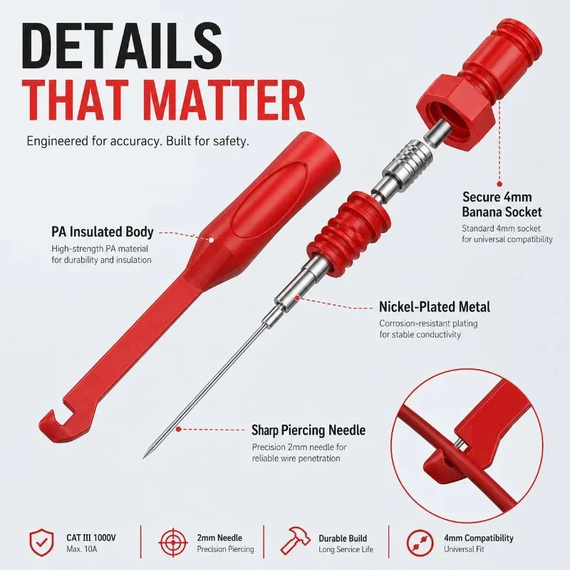 Wire Piercing Test Hook Probe 4mm Banana Plug CAT III 1000V Test Hook Probe QXL