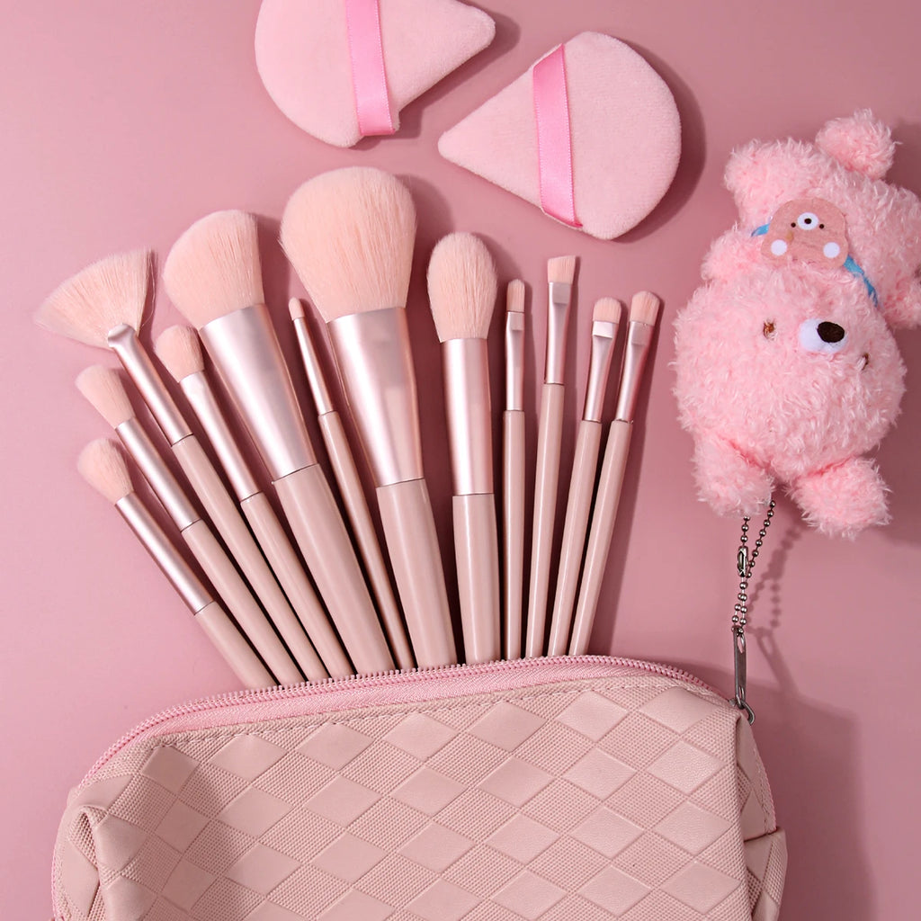 16-Pc Pink Makeup Brush Set | Diamond Bag & Bunny Keychain Makeup Brush Set QXL