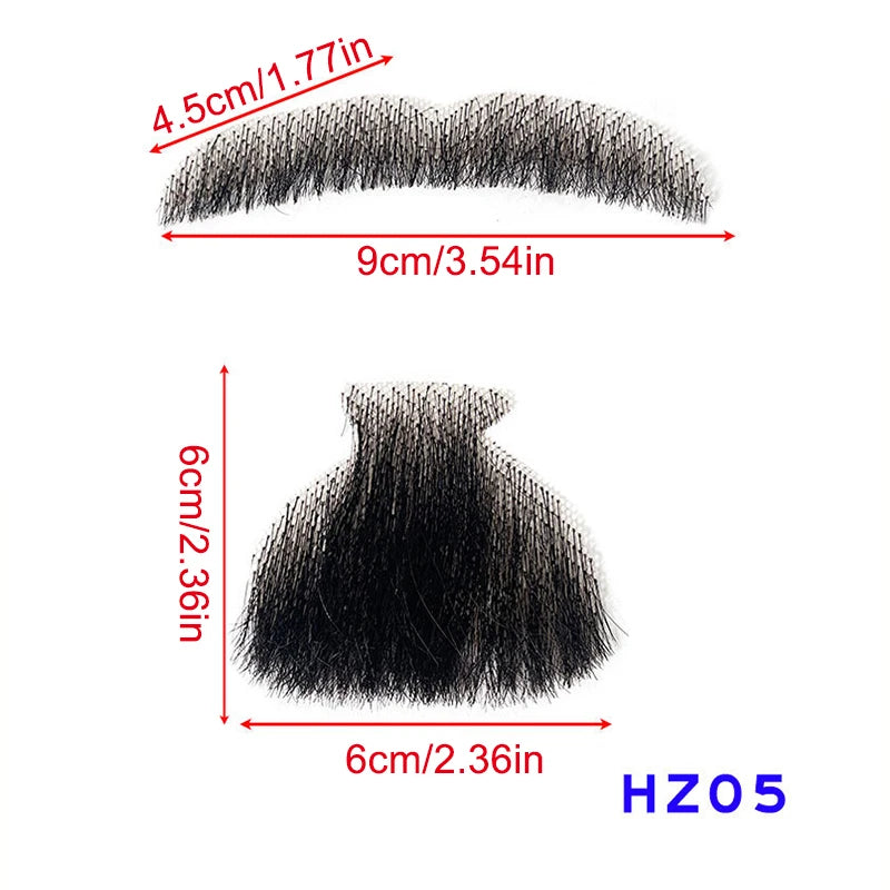 100% Human Hair Fake Beard & Moustache | Lace Mesh Handmade Fake Beard & Moustache QXL HZ05 Black