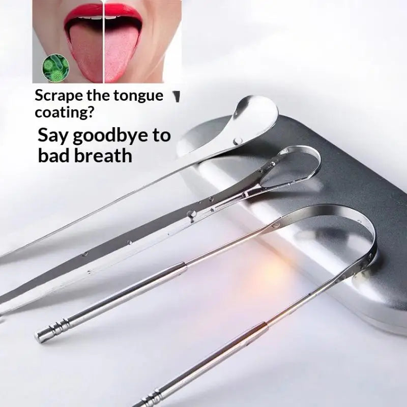 Stainless Steel Tongue Scraper Set | Fresh Breath Adults Tongue Scraper Set QXL