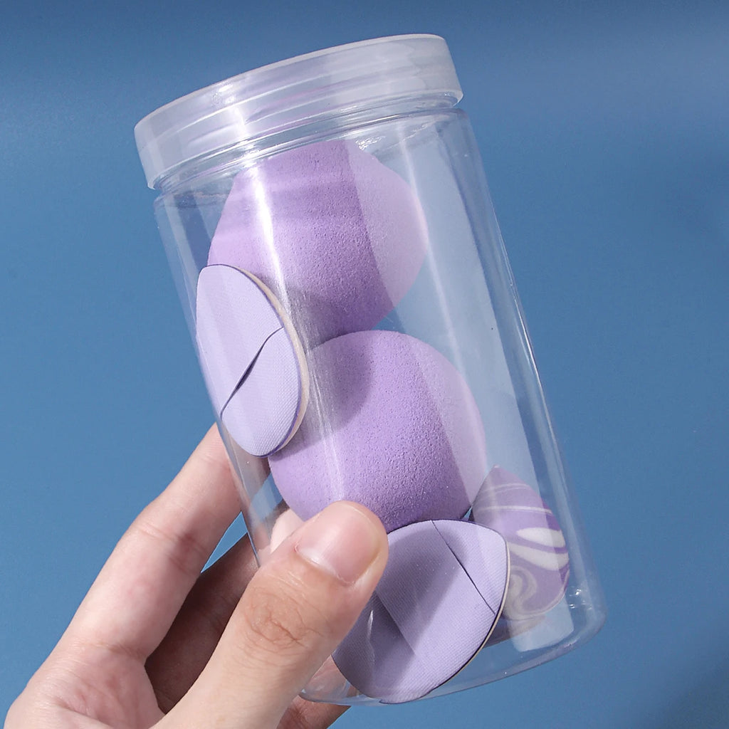 8-Pc Purple Makeup Sponge & Powder Puff Set + Storage Jar Makeup Sponge Set QXL
