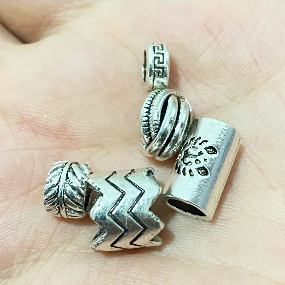 10-Pack Viking Rune Dreadlock Beard Bead Rings | Silver Metal Hair Braid Beads QXL