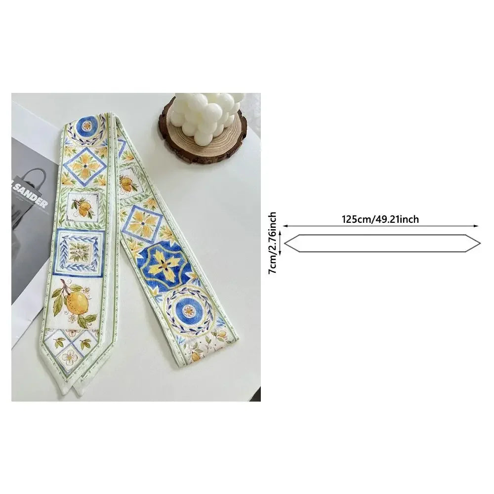 Satin Silk Floral Ribbon Scarf | Long Thin Bag Strap for Women Ribbon Scarf QXL