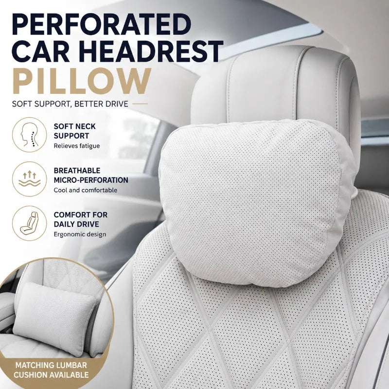 Perforated Car Headrest Pillow & Neck Cushion | Suede Cover Car Seat Cushion QXL