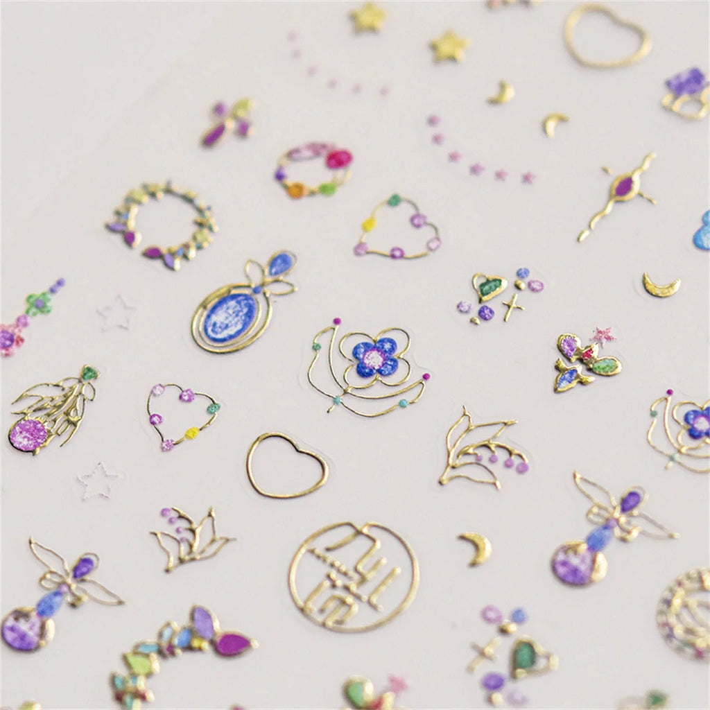 5D Bronzing Kawaii Nail Art Stickers | Gold Relief Decals Nail Art Stickers QXL
