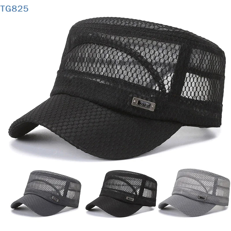 Men's Mesh Snapback Cap | Breathable Flat Bill Trucker Hat Snapback Trucker Cap QXL