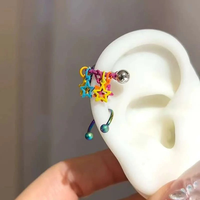 Dopamine Star Tassel Hoop Earring | Colorful Clay Jewelry Fashion Hoop Earring QXL
