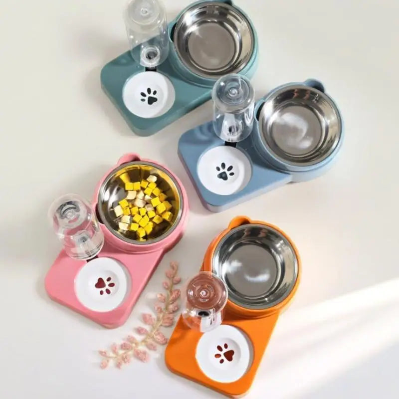 Double Bowl Anti-Spill Pet Feeder | Cat & Dog Food Dish Pet Double Bowl Feeder QXL