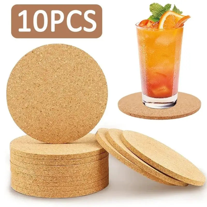 10-Pack Round Cork Coasters | Non-Slip DIY Drink Mats Cork Coaster Set QXL