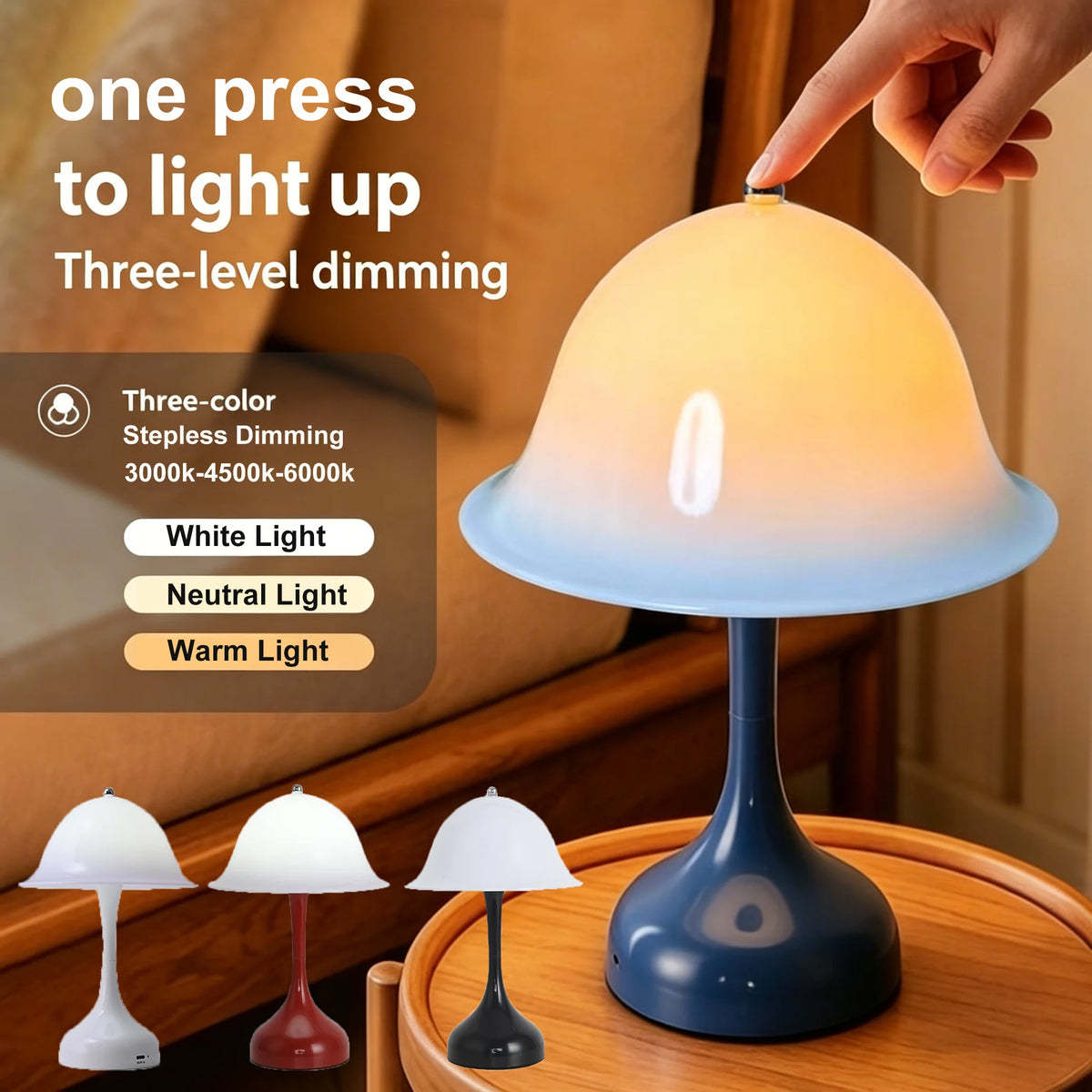 Wireless Dimmable LED Bedside Lamp | USB Rechargeable Touch LED Table Lamp QXL