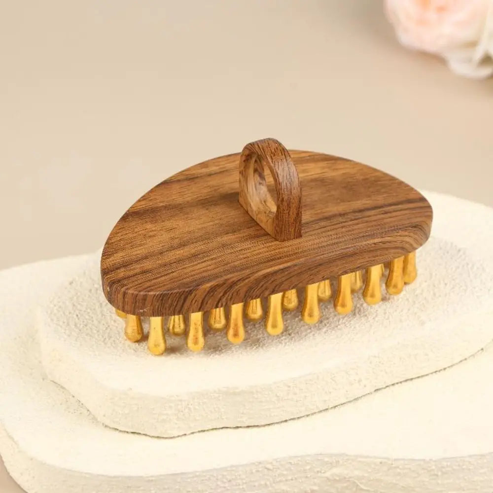 39-Tooth Brass Scalp & Body Massage Brush | Wood Handle Scalp Massage Brush QXL