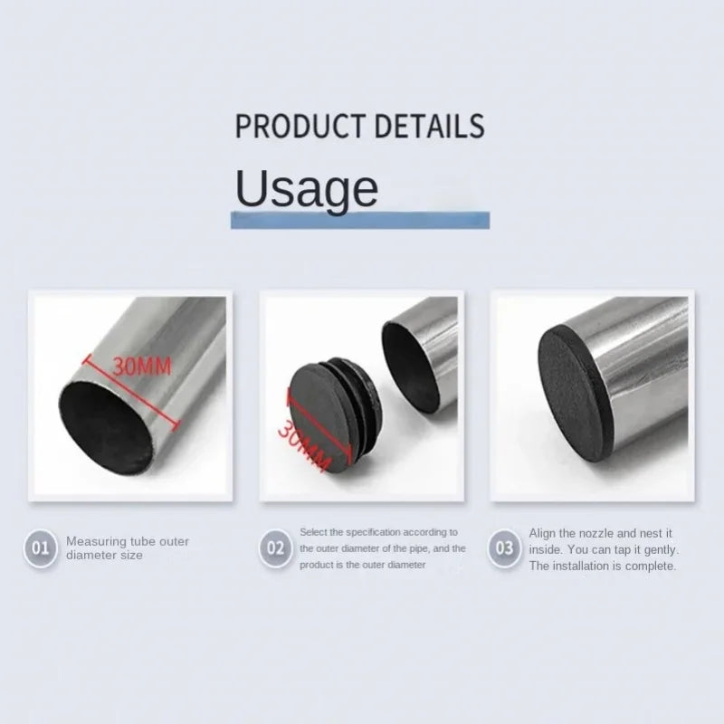 8-Pack Black Round Plastic Tube End Caps | Pipe Plugs 10–60mm Tube End Caps QXL