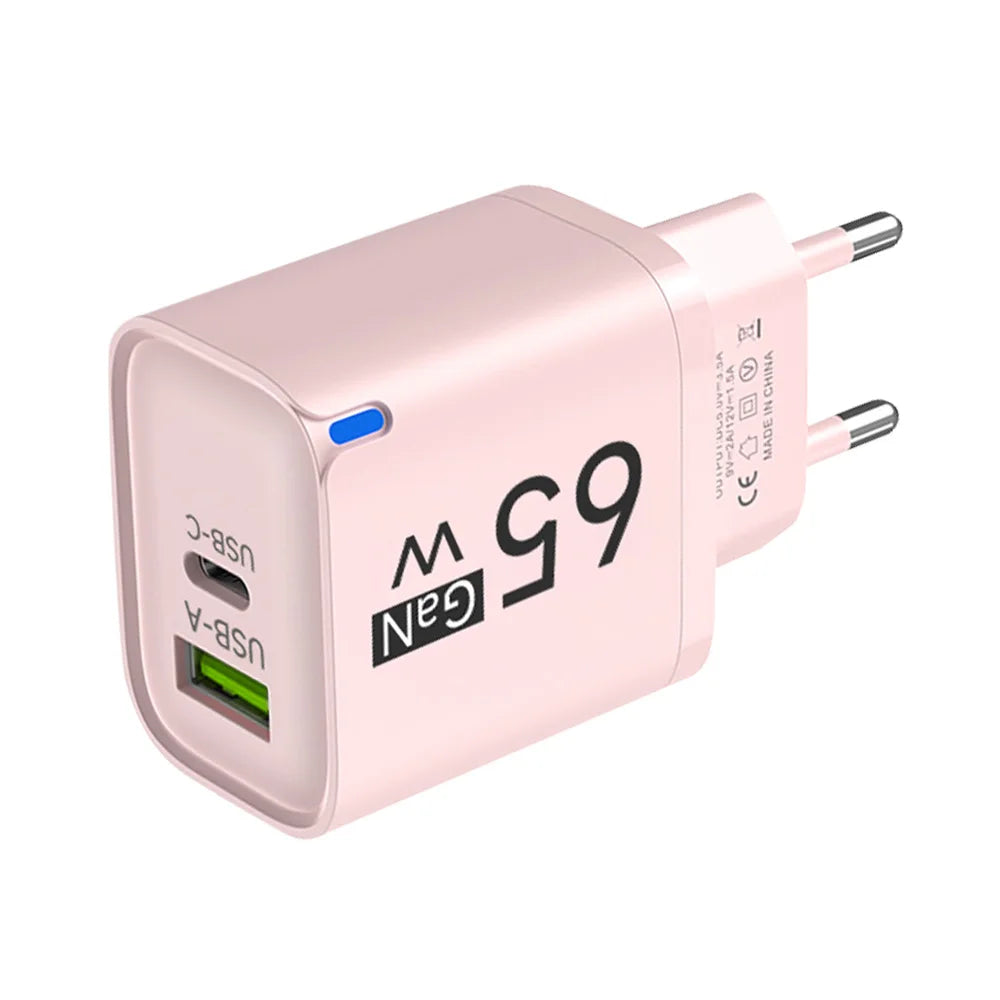 65W GaN USB-C & USB-A Fast Charger | QC 3.0 & PD Adapter GaN Wall Charger QXL