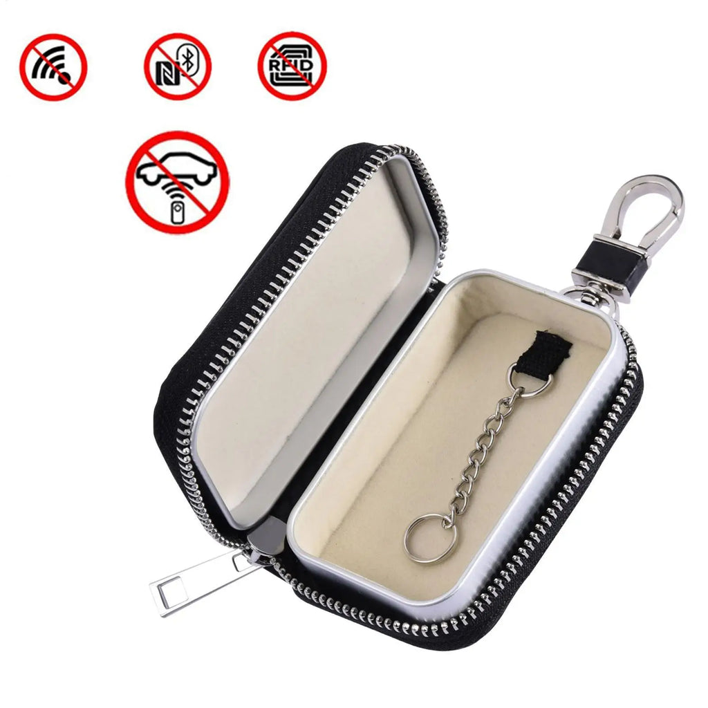 RFID Signal Blocking Key Fob Pouch | PU Leather Faraday Case RFID Blocking Pouch QXL