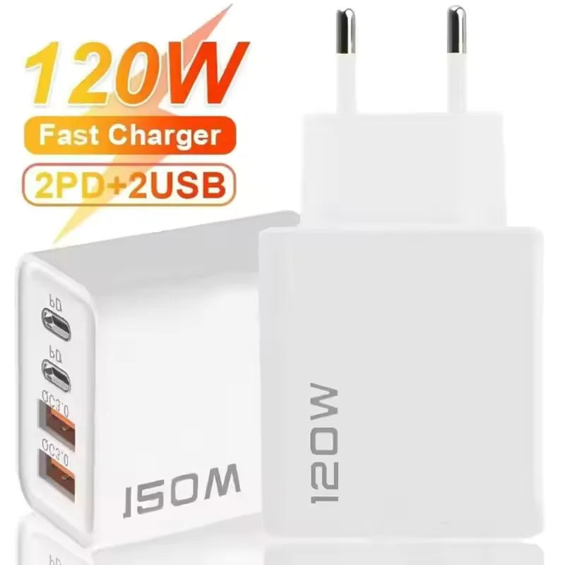 4-Port 120W USB-C PD & QC3.0 Fast Charger for Laptop & Phone USB-C Wall Charger QXL