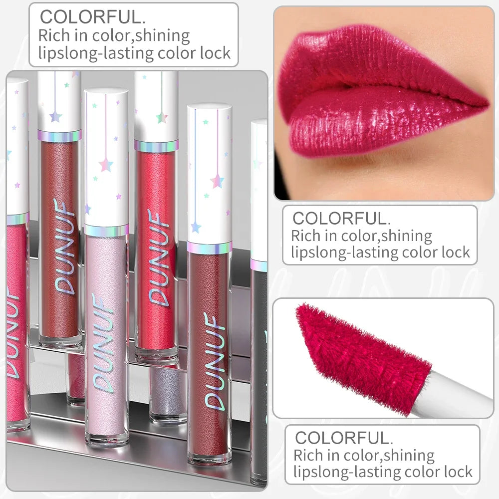 DUNUF Shimmer Lip Gloss – 12 Colors, Waterproof & Moisturizing Shimmer Lip Gloss QXL