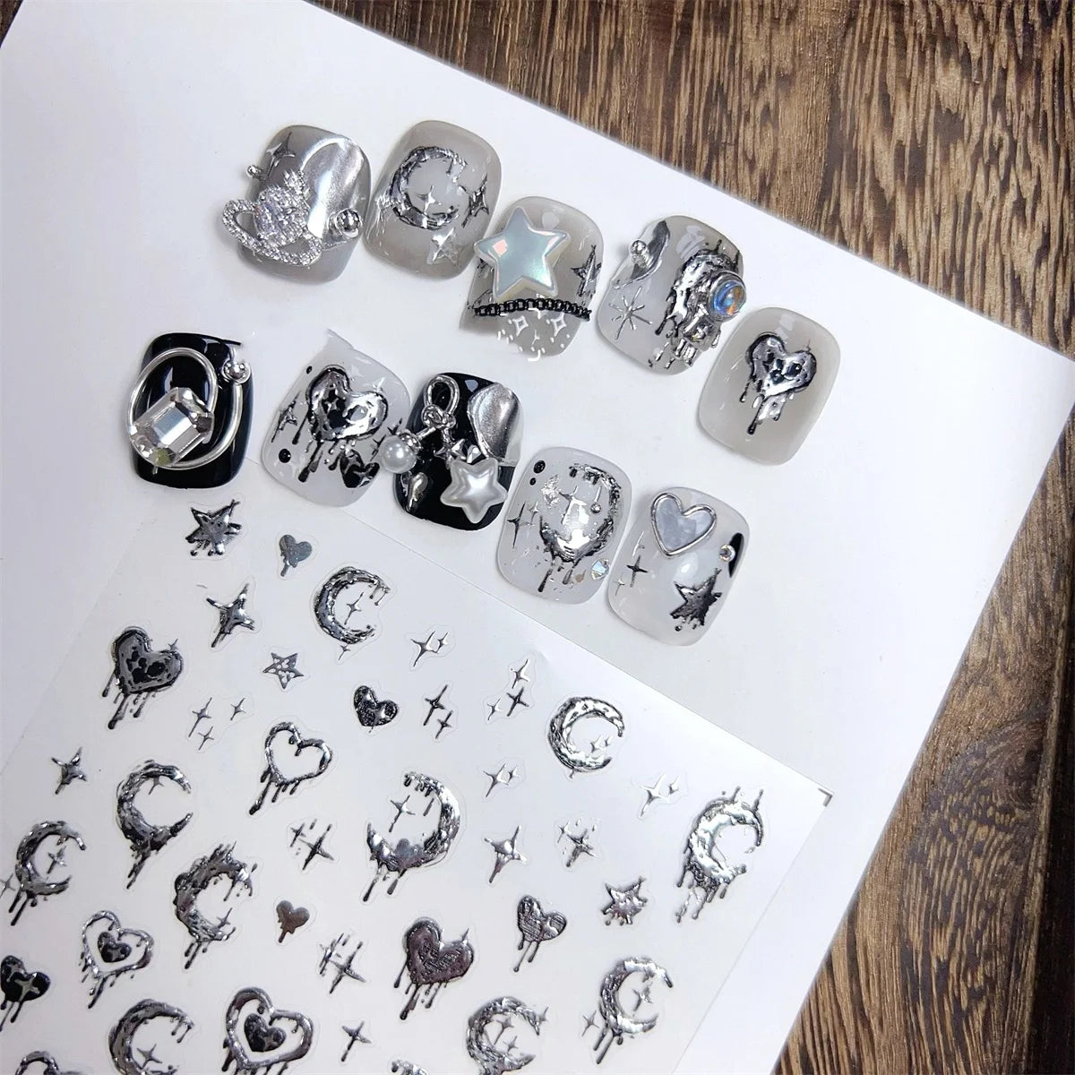5D Bronzing Punk Nail Stickers | Gothic Star Moon Heart Decals Nail Art Stickers QXL