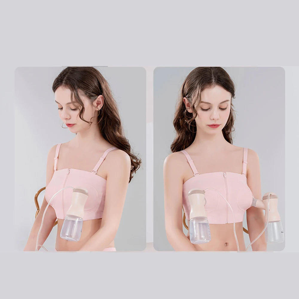 Hands-Free Pumping Bra | Cotton Wire-Free Nursing Bra – Pink Hands-Free Pumping Bra QXL