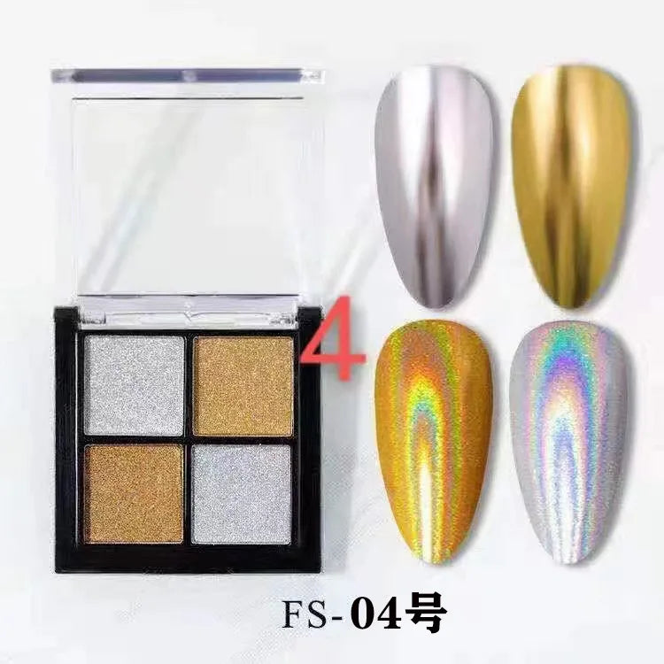 4-Color Magic Mirror Nail Powder | Gold Rose Gold Aurora Chrome Mirror Nail Powder QXL 4