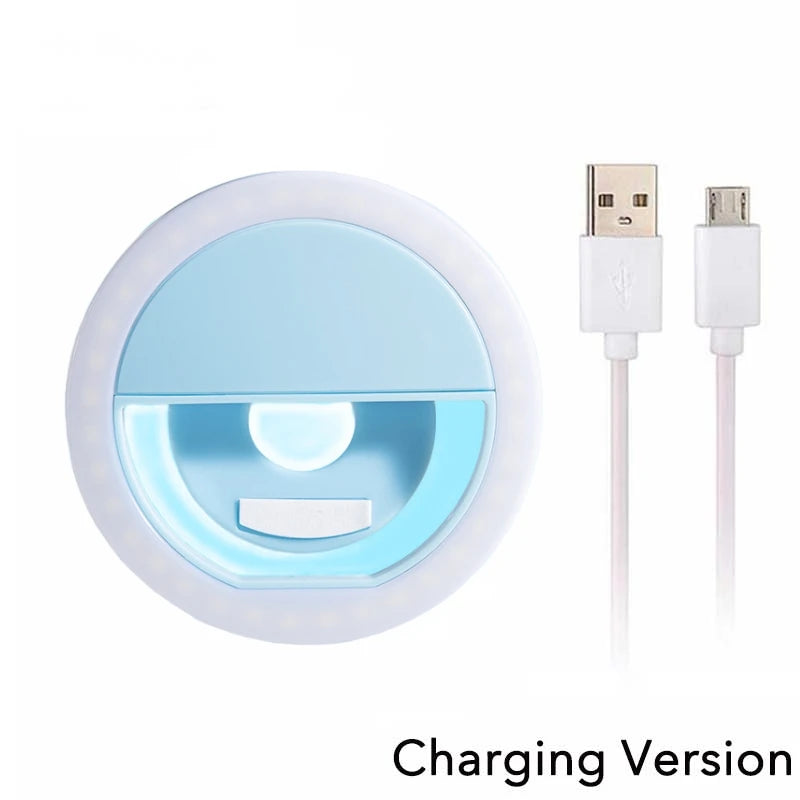 LED Selfie Ring Light USB | 28 LEDs, 3 Brightness, Phone Clip Selfie Ring Light QXL Blue