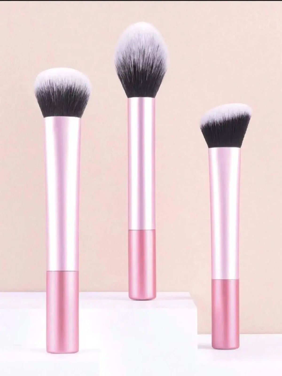3-Piece Loose Powder, Contour & Foundation Brush Set Makeup Brush Set QXL Pink